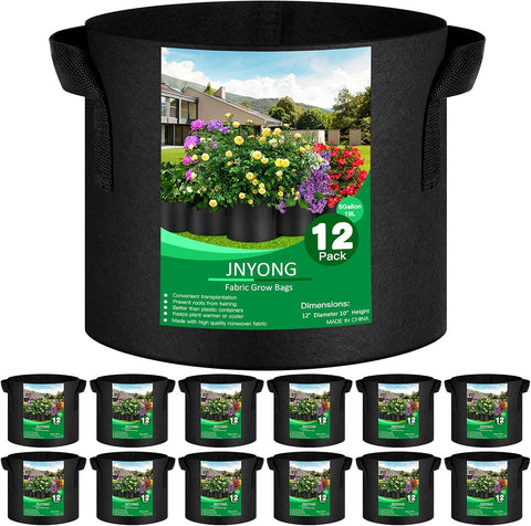 JNYONG 12-Pack 5 Gallon Thickened Non-Woven Grow Bags
