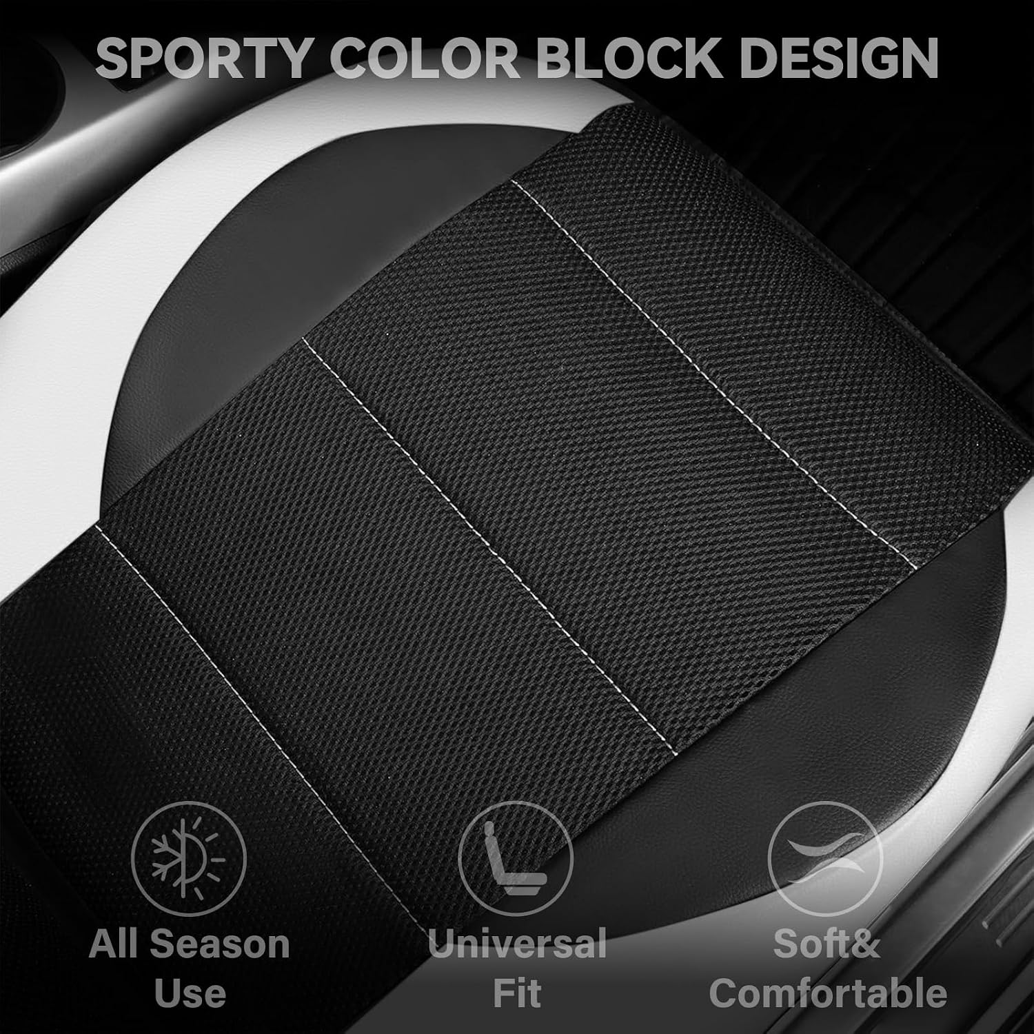 CAR PASS Universal Front Leather Car Seat Covers with Sporty Design, Breathable All Season Easy to Clean Anti-Slip Wear-Resistant Automotive Seat Covers Fit for Most Cars, SUVs, Trucks, Black & White