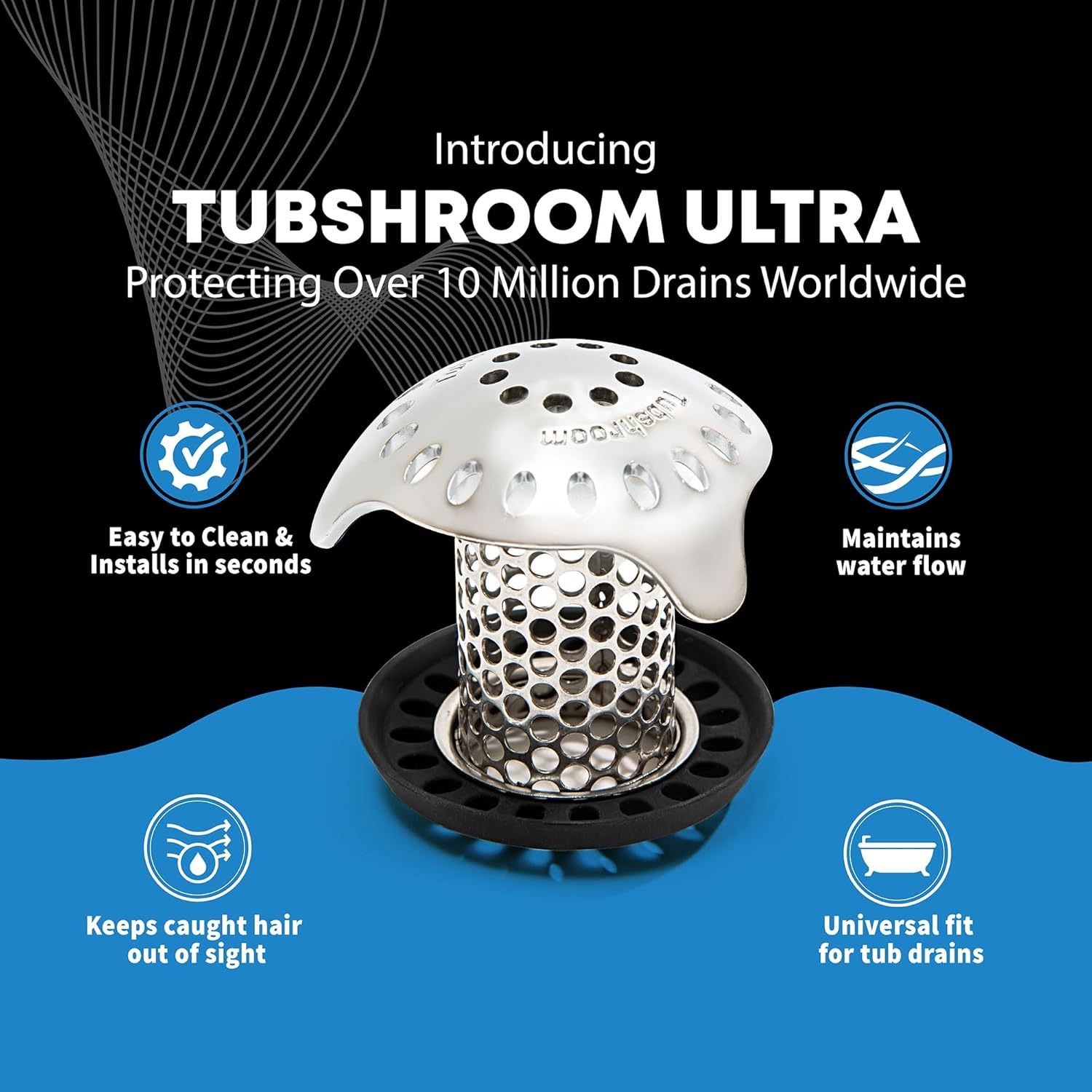 TubShroom Ultra Revolutionary Bath Tub Drain Protector Hair Catcher/Strainer/Snare Stainless Steel, Single Pack