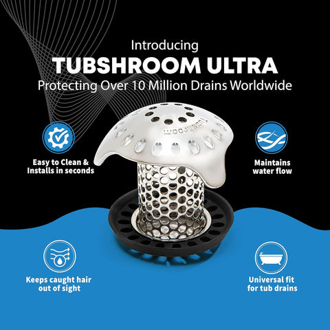 TubShroom Ultra Revolutionary Bath Tub Drain Protector Hair Catcher/Strainer/Snare Stainless Steel, Single Pack