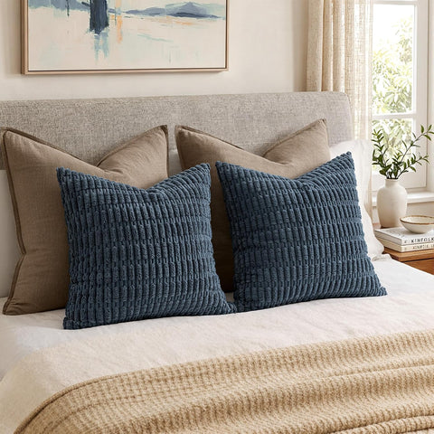 MIULEE Corduroy Decorative Throw Pillow Covers 18x18 Blue Pack of 2