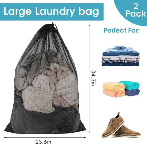 2 Pack Mesh Laundry Bags 23x34 Inch Drawstring Locking for Travel Home