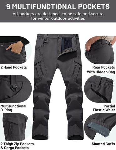TACVASEN Men's Winter Snow Ski Pants Fleece Lined Waterproof Work Tactical