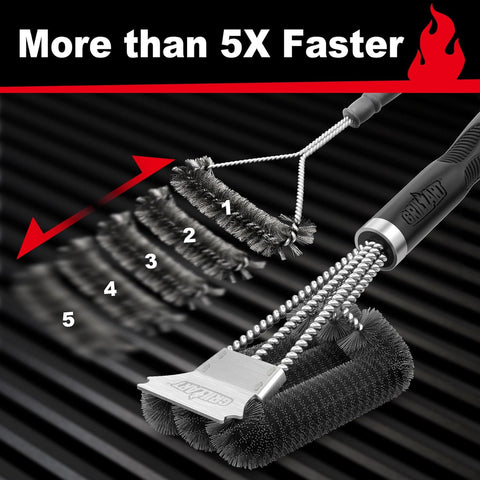 GRILLART Grill Brush, 18'' Extra-Strong Handle, BBQ Cleaner with Scraper