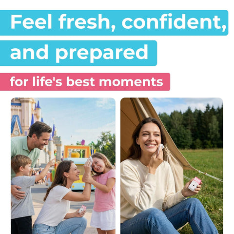 Impossibly Compact Travel Flushable Wipes - 99.5% Water and Aloe - Safe for Sensitive Skin - Travel Essentials for Adults & Kids, Rose, 8 Pack 48 Wipes