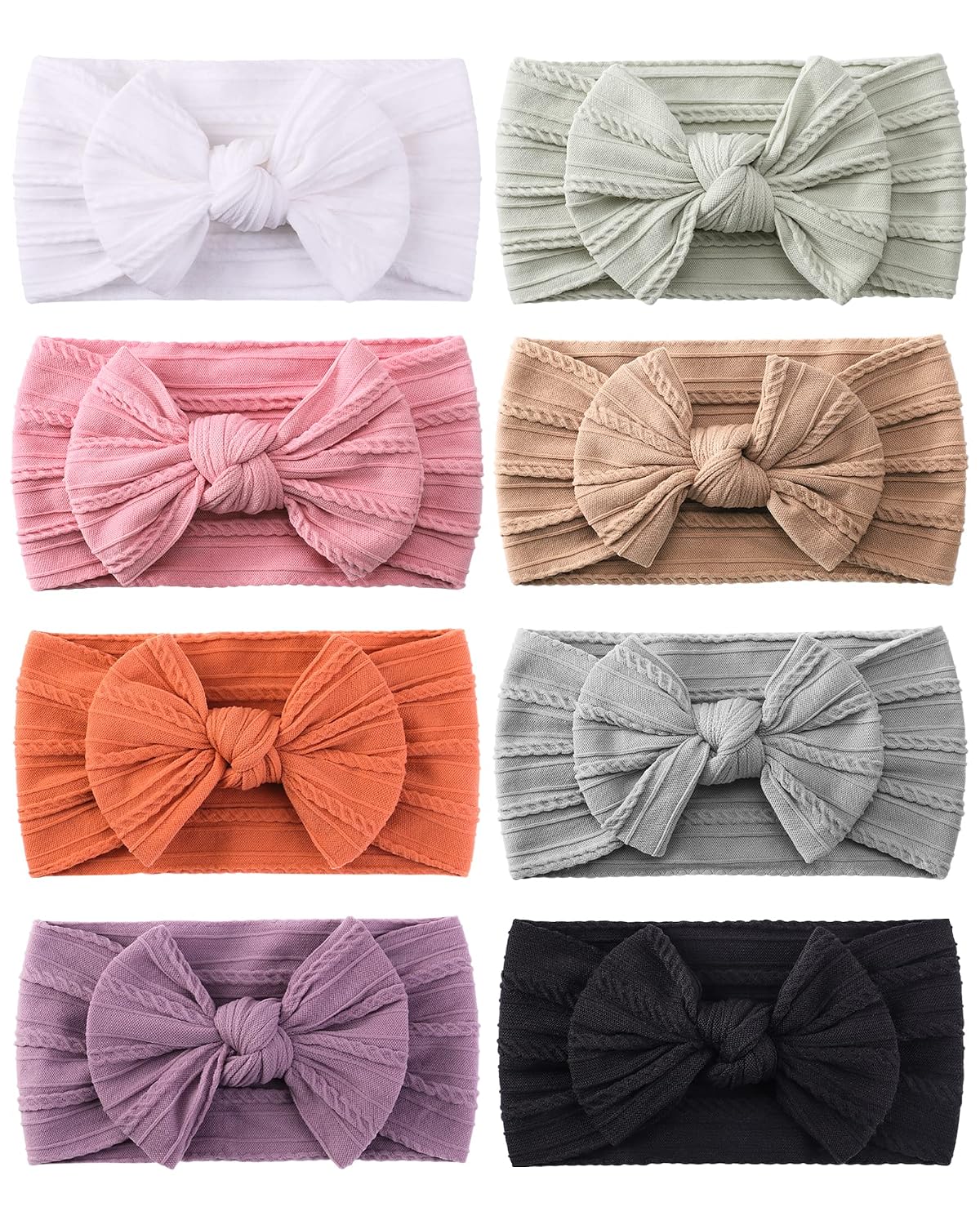 jollybows 8pcs Nylon Headbands for Baby Girls Infant Baby Bows