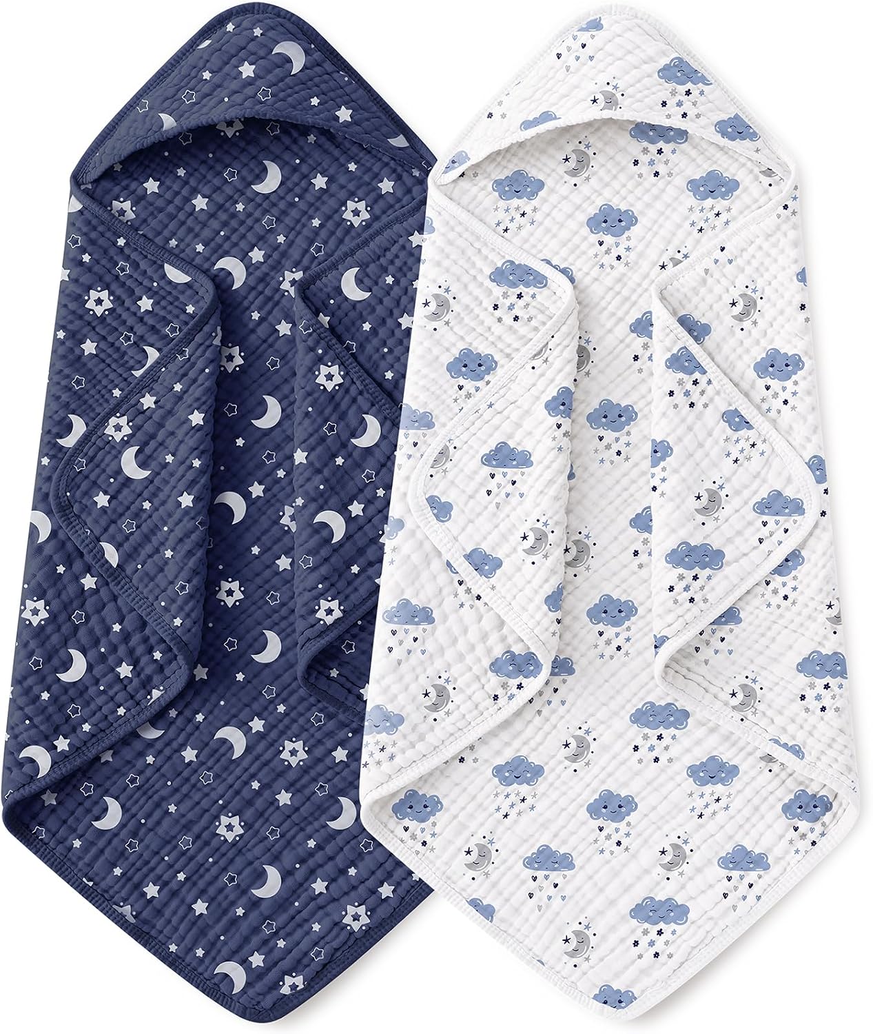 Yoofoss Hooded Baby Bath Towels 2 Pack 100% Muslin Organic Cotton with Hood