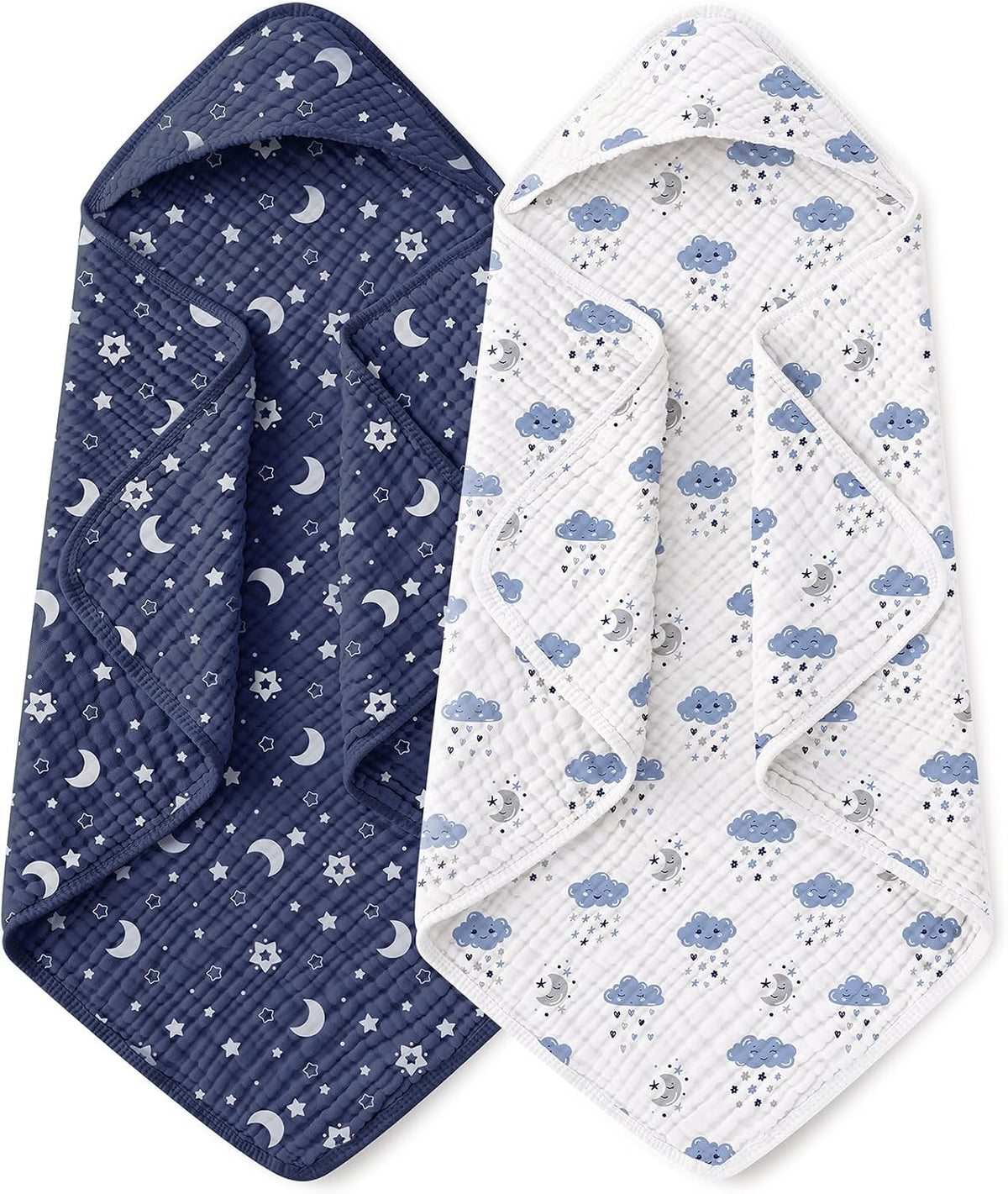 Yoofoss Hooded Baby Bath Towels 2 Pack 100% Muslin Organic Cotton with Hood