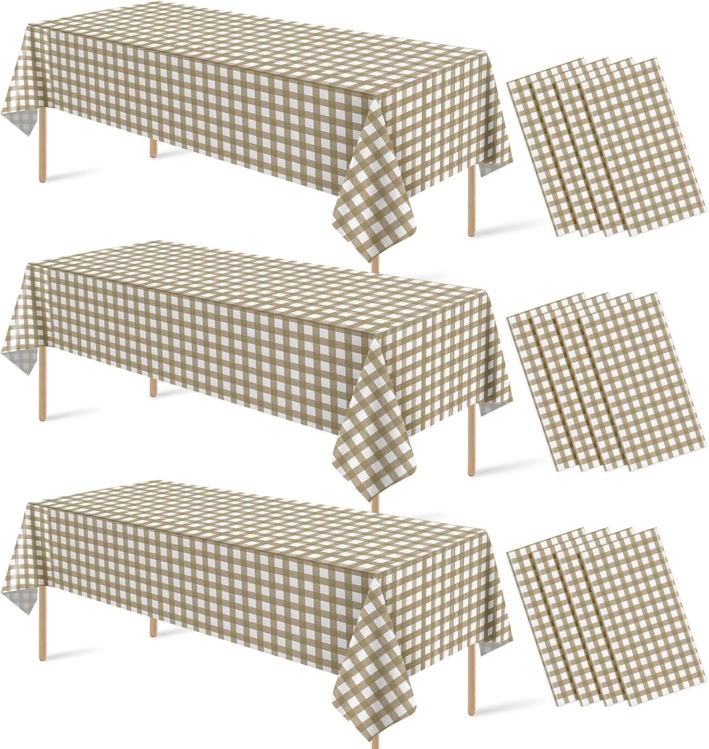 12Pcs Brown Gingham Tablecloths, Checkered Party Table Covers 54x108 In