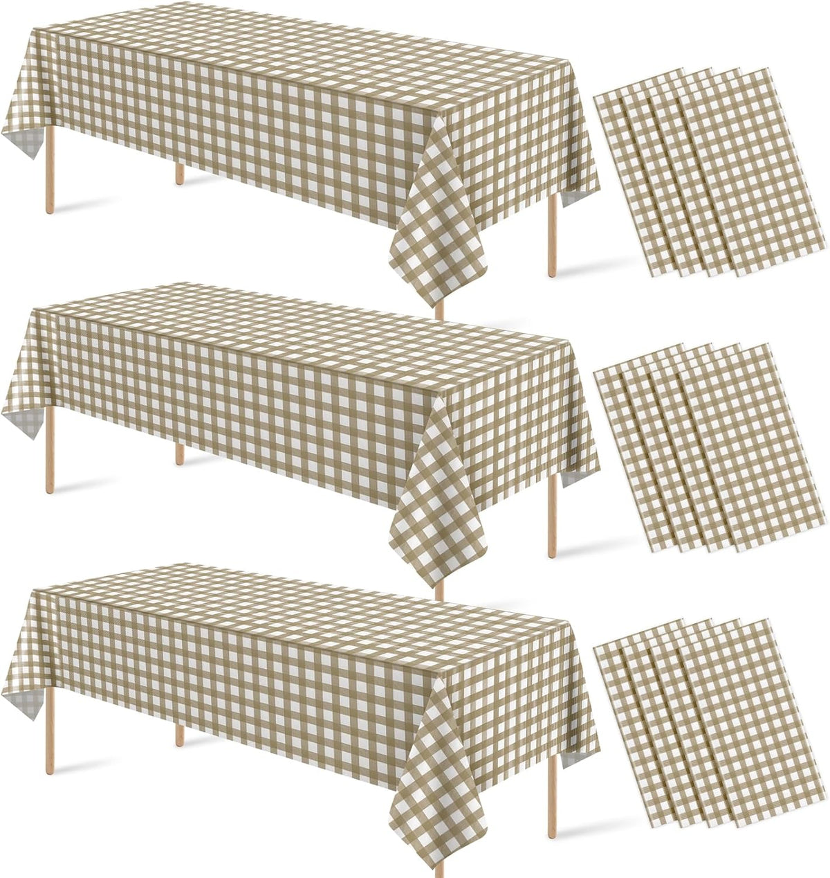 12Pcs Brown Gingham Tablecloths, Checkered Party Table Covers 54x108 In