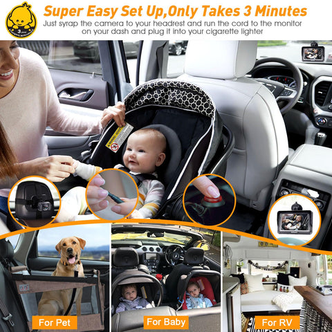 DoHonest Baby Car Camera HD 1080P - Rear-Facing Car Baby Monitor with Night Vision, Adjustable View Angle, Easy Setup, Anti-Glare Display, Safety for Kids & Infants