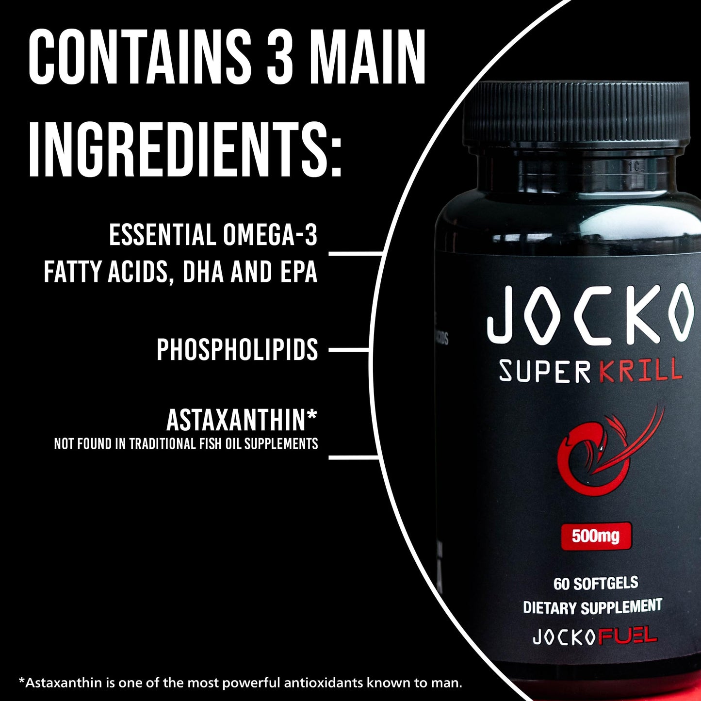 Jocko Fuel Antarctic Krill Oil Omega 3 Fatty Acid Supplements DHA & EPA - 1000mg Softgels - Supports Joints, Mobility & Mental Function (60 Softgels)