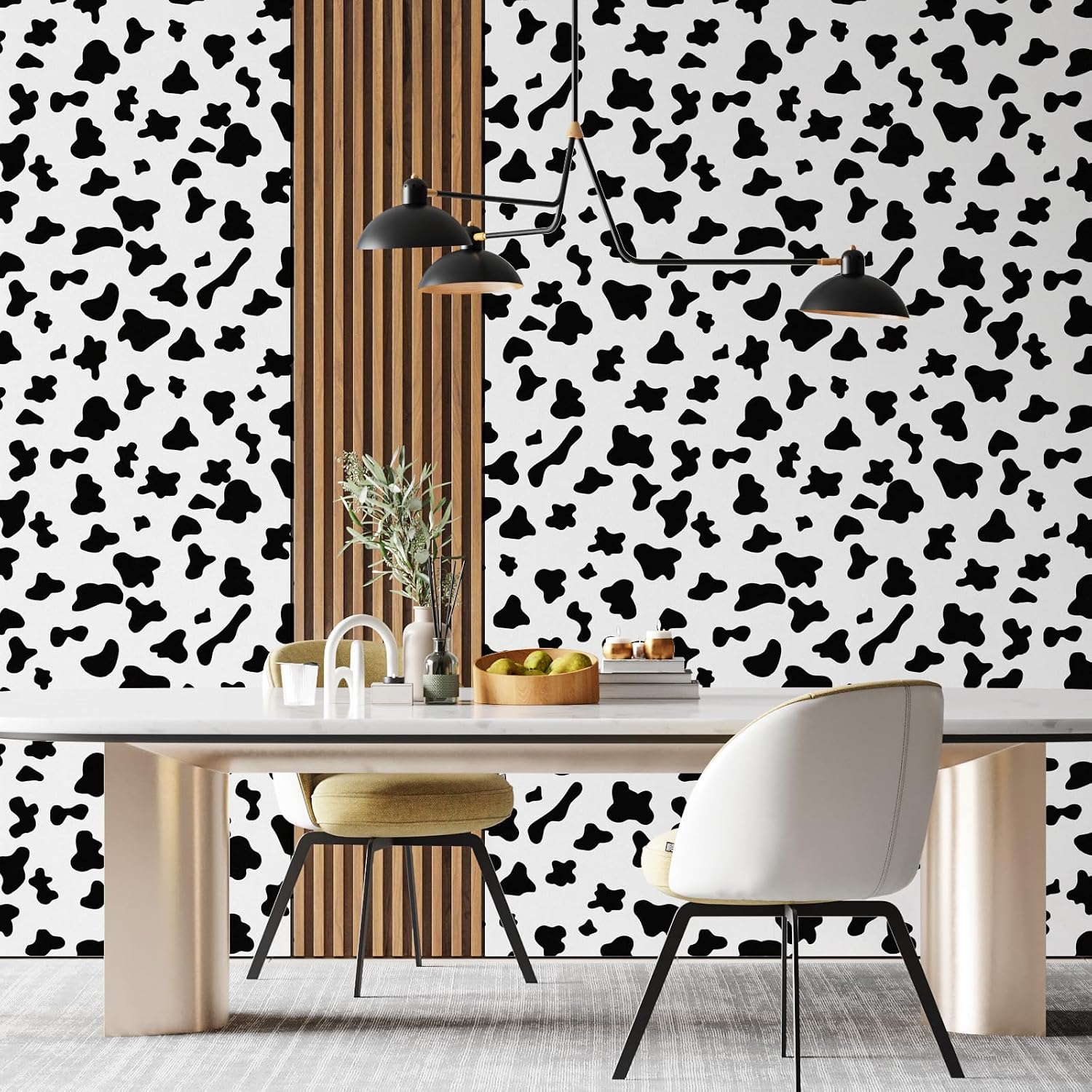 Black and White Spots Contact Paper Cow Printed Peel and Stick Wallpaper Self-Adhesive Cute Removable Wall Paper Vinyl White Black Decals for Walls Bedroom Living Room Nurseryls 17.3”x80”