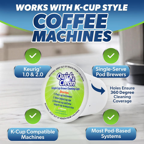 Quick & Clean [6-Pack] Keurig Cleaning Pods - K Cup Cleaner Pod For Keurig - 2.0 Coffee Machine Compatible, Removes Stains, Non-Toxic and Eco-Friendly