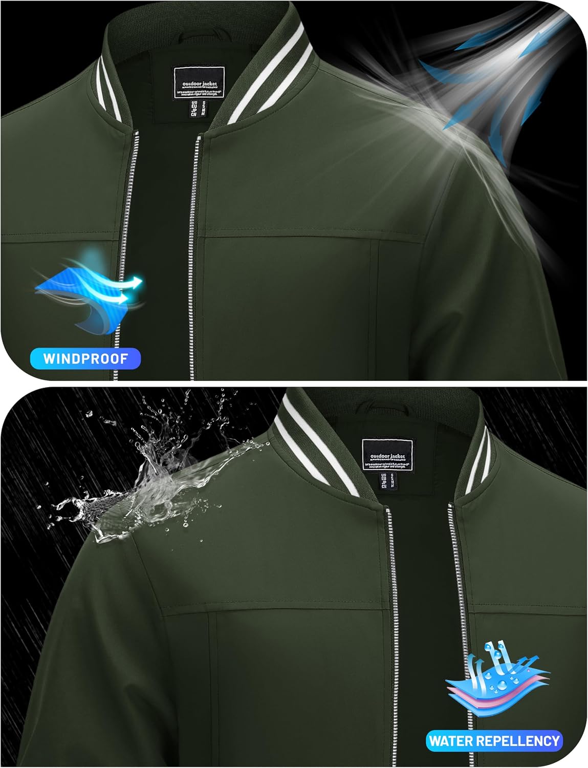 TACVASEN Mens Jacket Bomber Lightweight Windproof Coat for Daily Wear
