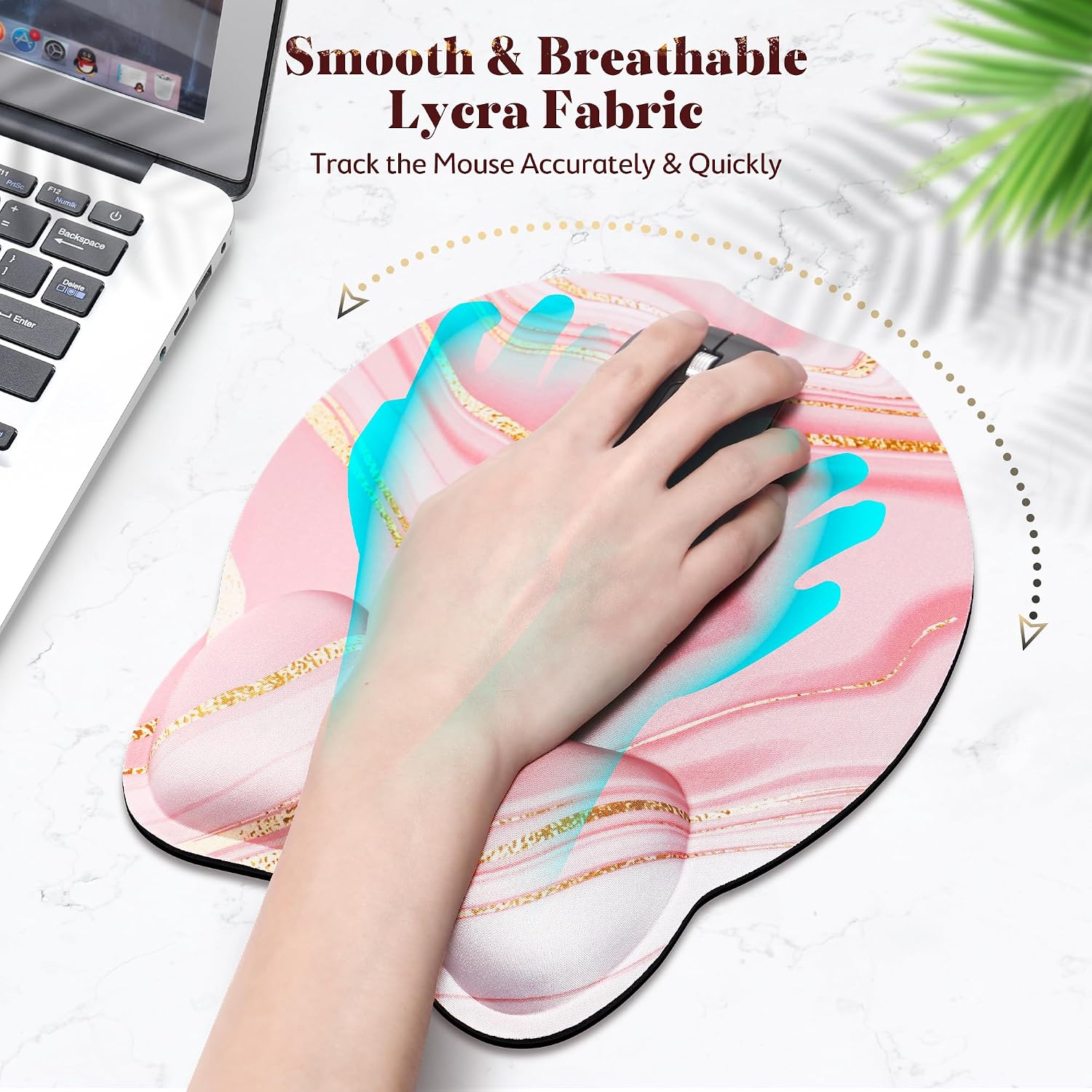 Gimars Ergonomic Mouse Pad Wrist Support, Upgrade Enlarge Superfine Fibre Soft Smooth Keyboard Wrist Rest, Comfortable Memory Foam Wrist Rest for Pain Relief, Computer, Gaming, Office, Pink Golden