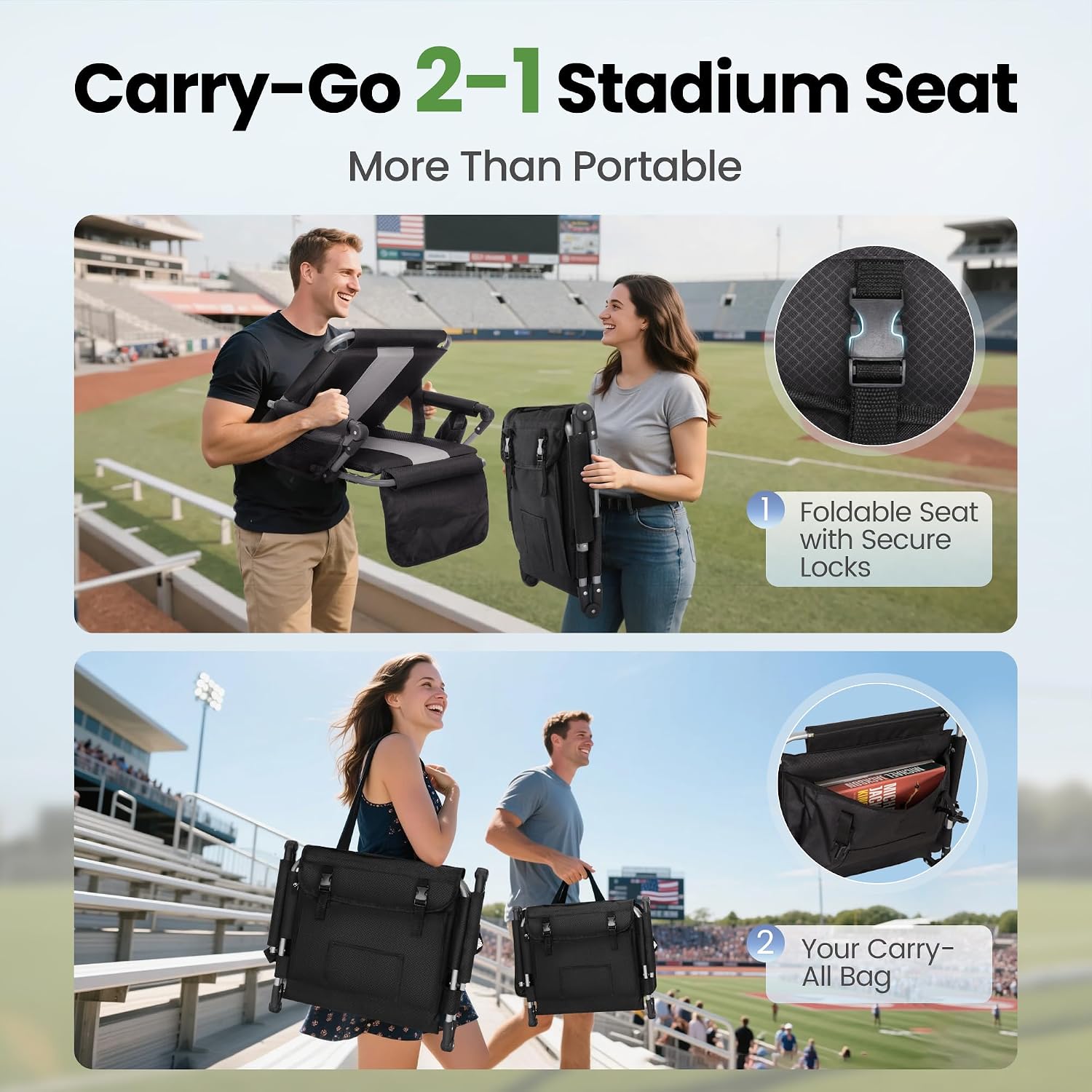 HIGH POINT SPORTS Stadium Seats with Back Support Bleacher Stadium Seat