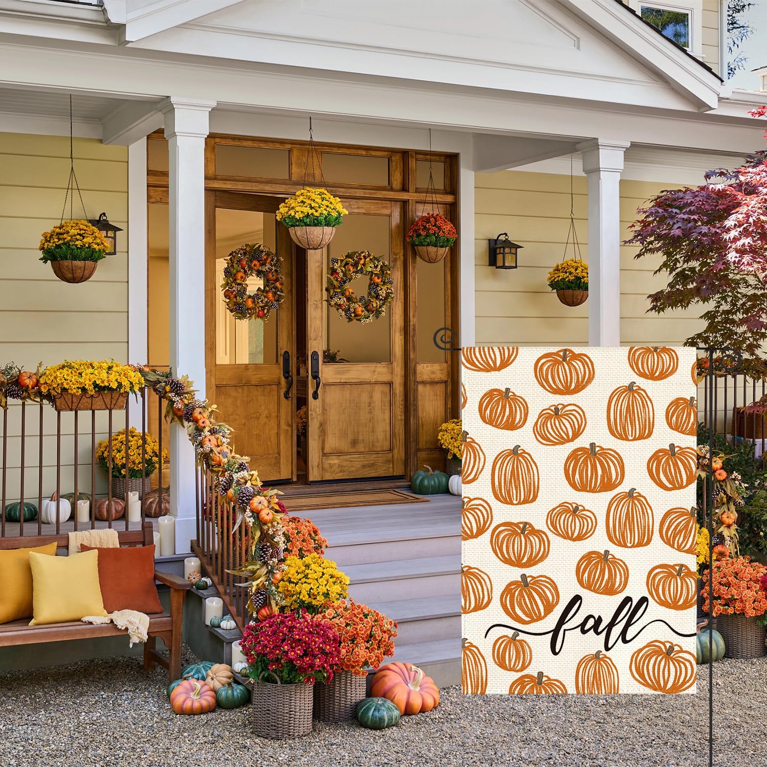 AVOIN colorlife Rustic Pumpkins Fall Garden Flag 12x18 Inch for Outside