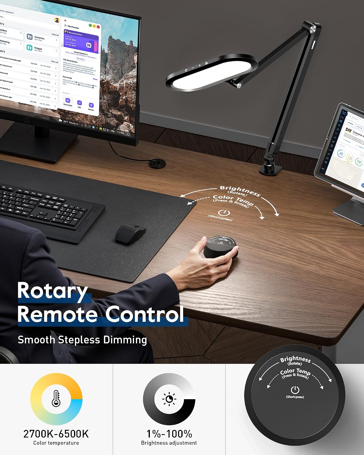 LitONES Dual-Side LED Desk Lamp with Clamp, Soft Light with Stepless Remote