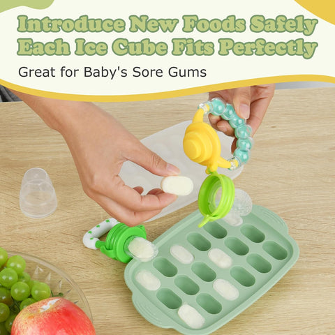 Baby Fruit Feeder & Baby Breastmilk Popsicle Molds-WAJIAYON Silicone Babies Food Freezer Tray Storage Containers, Infant Food Pacifier Feeder and Teether Infant Teething Feeders