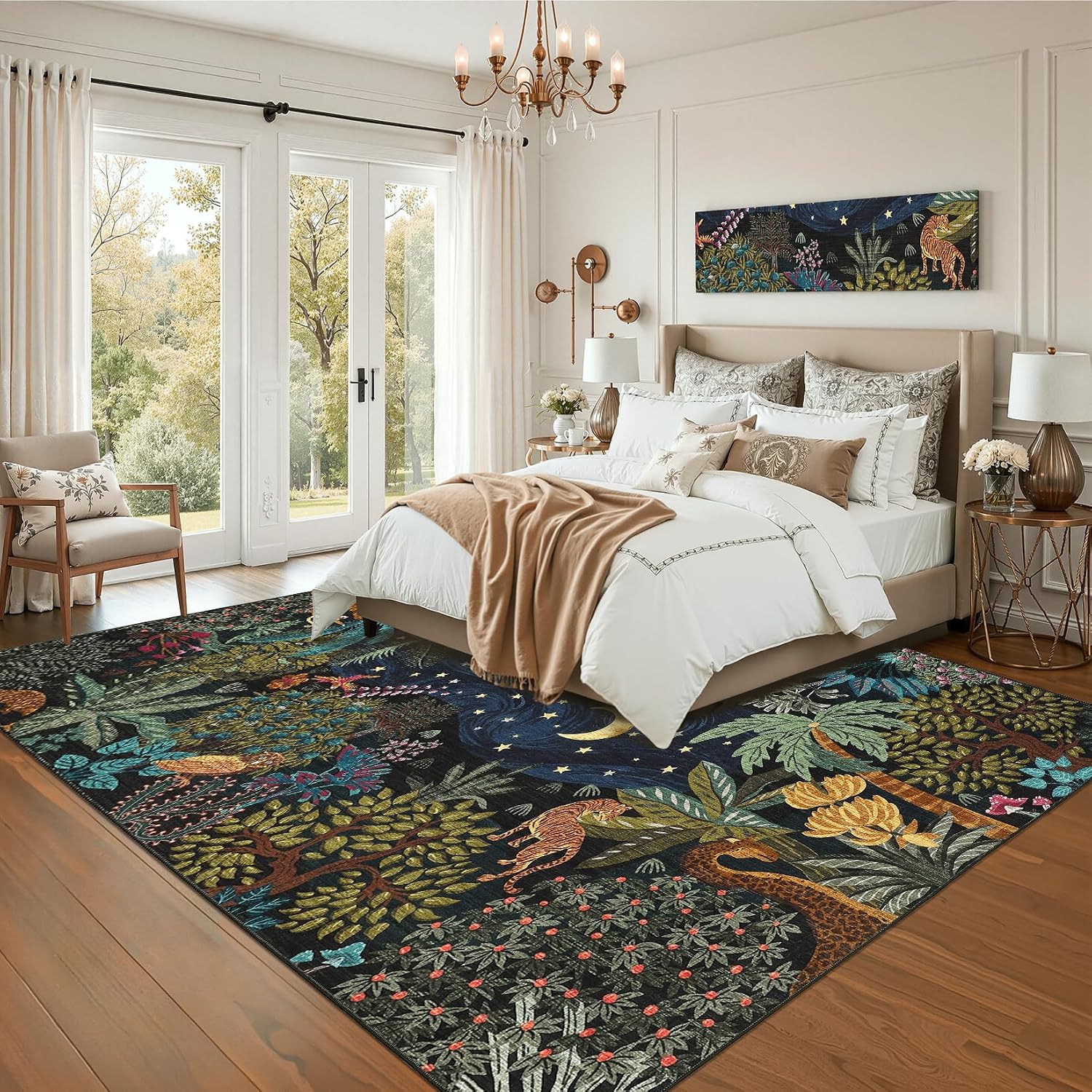 GarveeHome Area Rugs 8x10 for Living Room, Jungle Animal Large Washable Rug Soft Non Slip Backing Floor Mat Carpet Indoor Thin Accent Rug for Bedroom Dining Room Playroom Nursery Home Decor