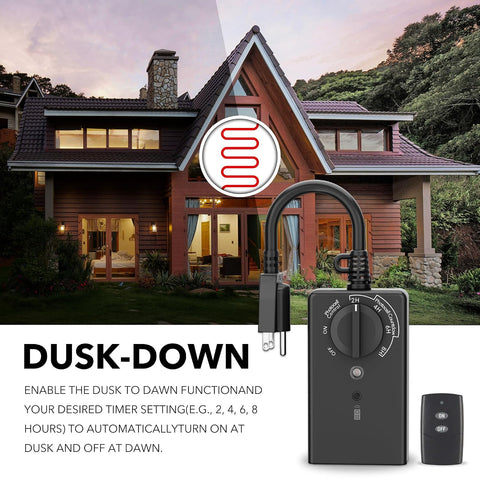 BN-LINK Outdoor Timer Outlet, Dusk+Countdown, 2 Grounded Outlets