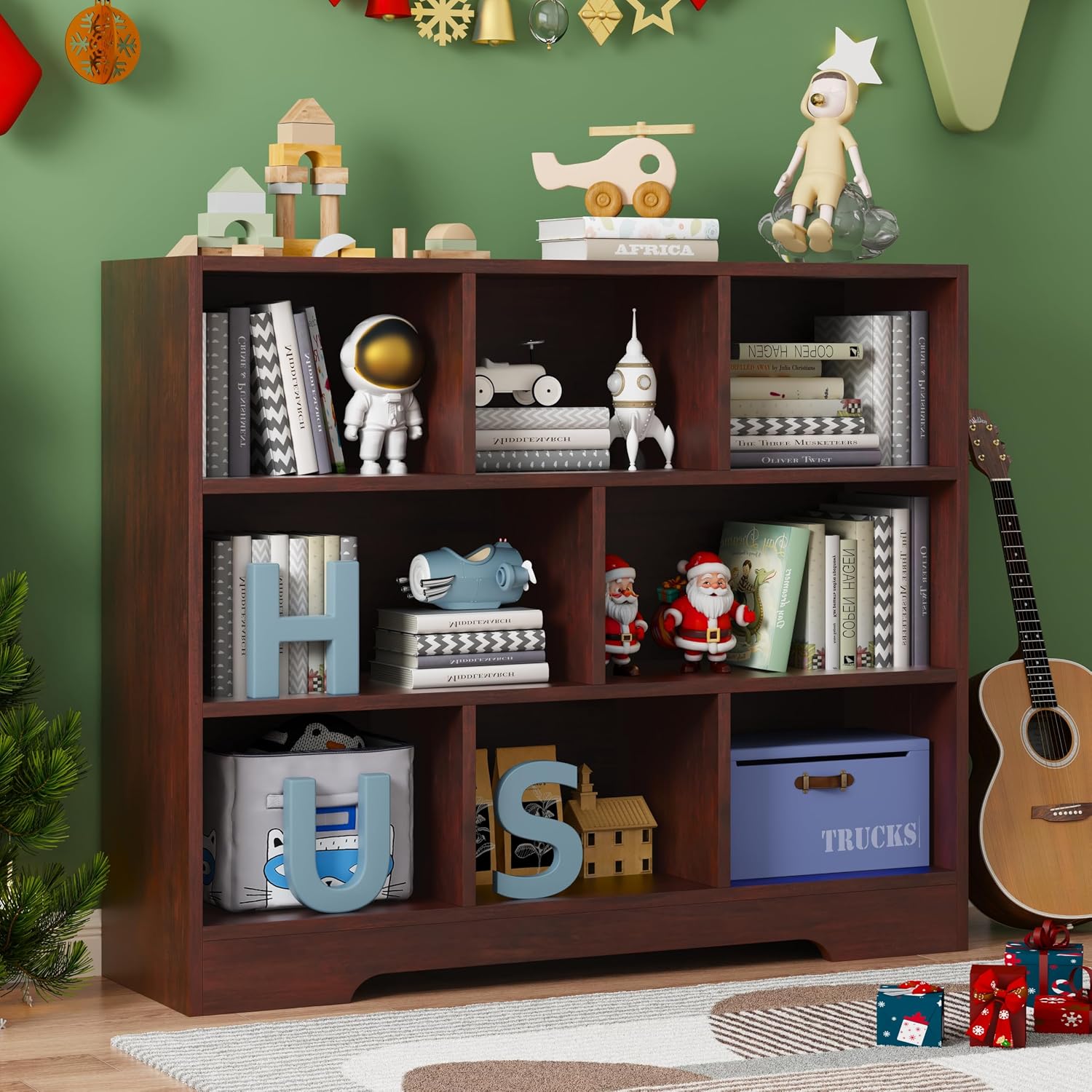Book Shelf, 8 Cubes Storage Organizer, Open Shelf Bookcase Cherry Bookshelf