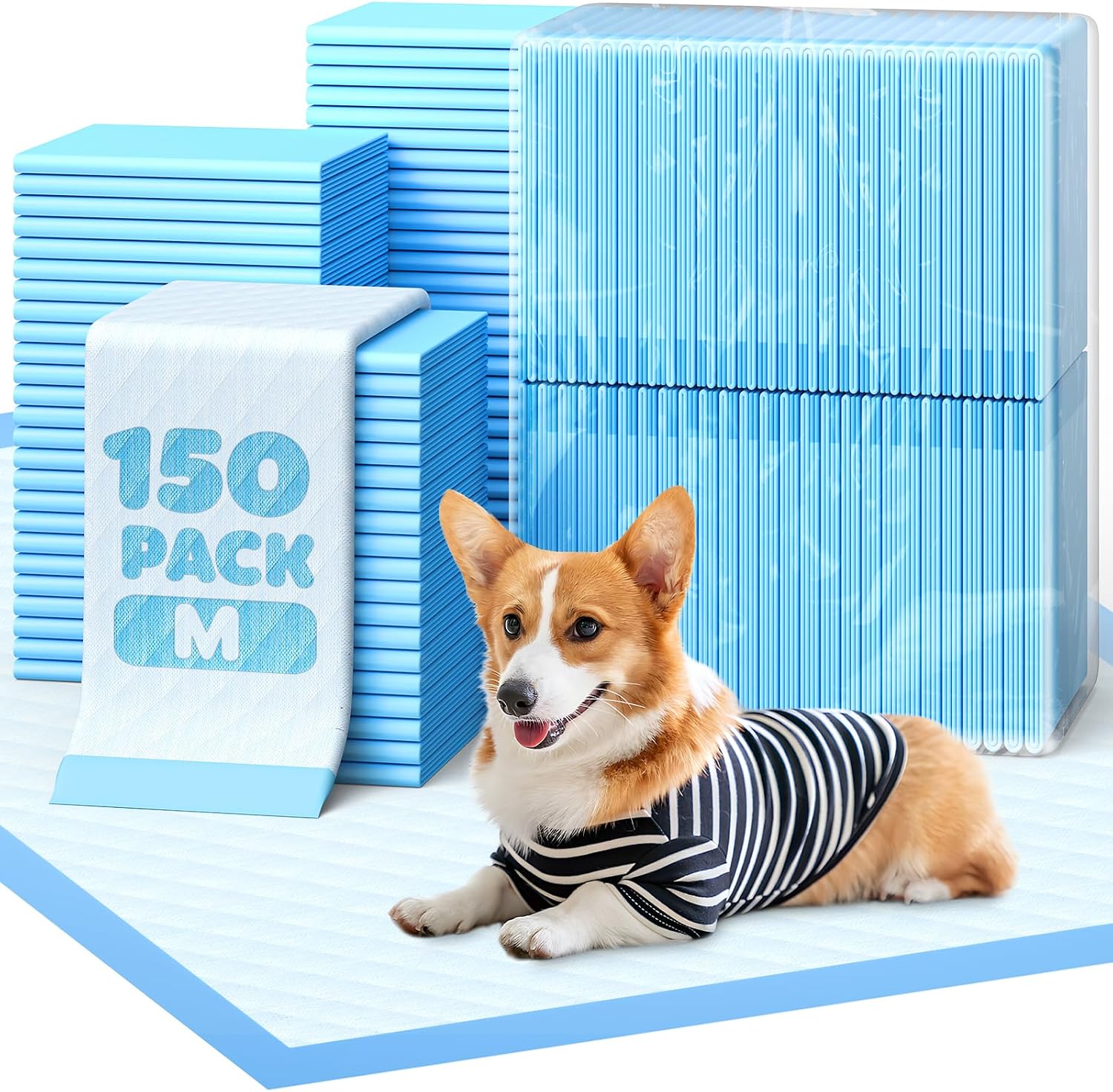 Powools Puppy Pads for Dogs, 22 x 22 in, 6-Layer, Leak-Proof, 150-Pack
