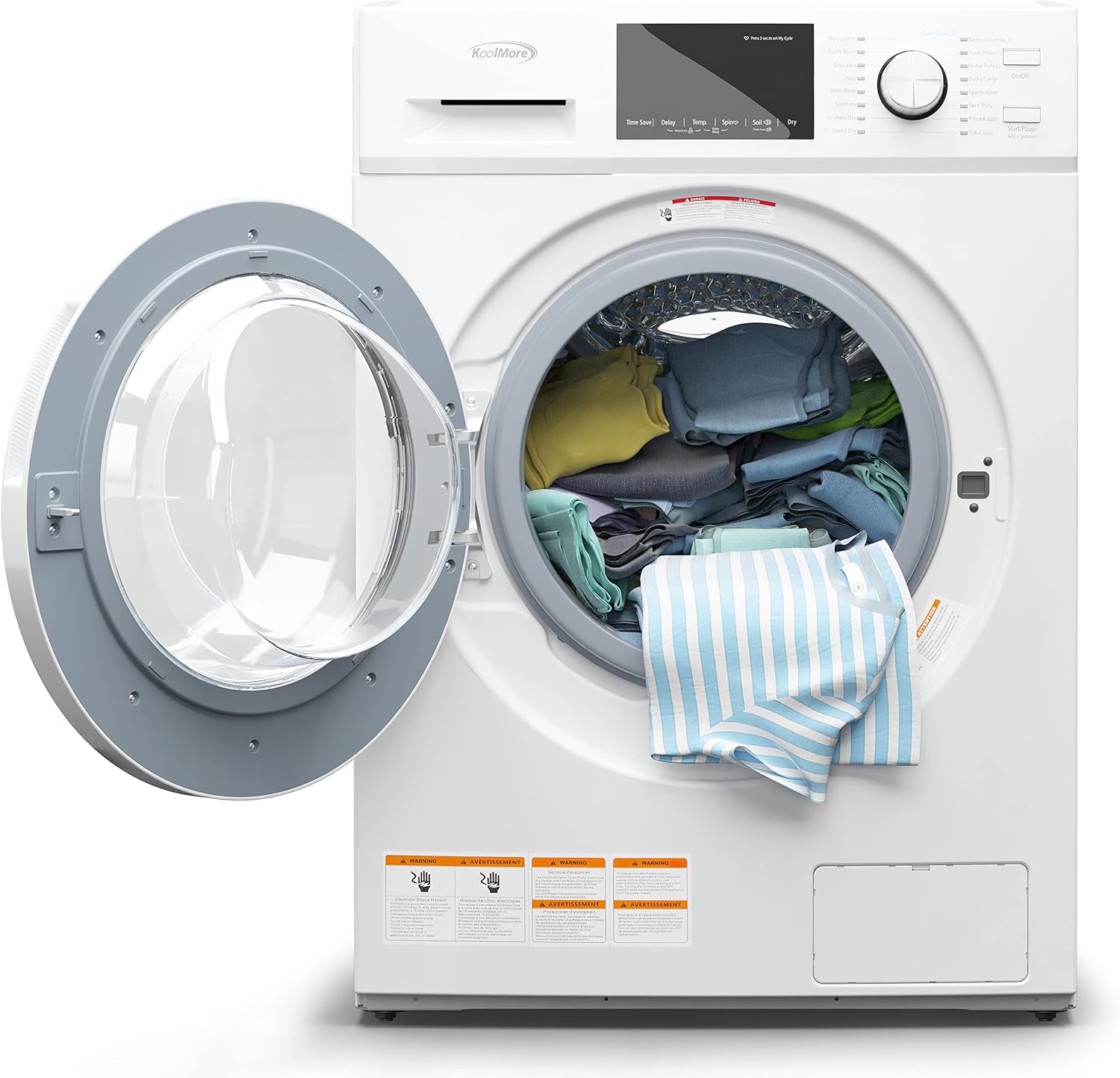 KoolMore 2-in-1 Front Load Washer and Dryer Combo, 2.7 Cu. Ft., for Apartment, Dorm, RV, 16 Wash and 4 Dry Cycles, Compact Space Saver [White] [120V] (FLC-3CWH)