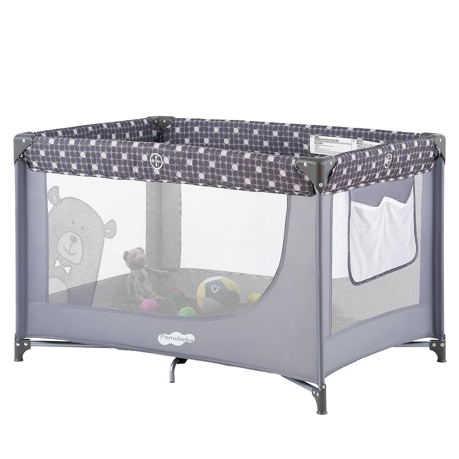 Pamo Babe Pack and Play Portable Crib Baby Playpen Foldable Playard for Infant Toddler with Mattress Pad, Lightweight Unisex Travel Crib Gray