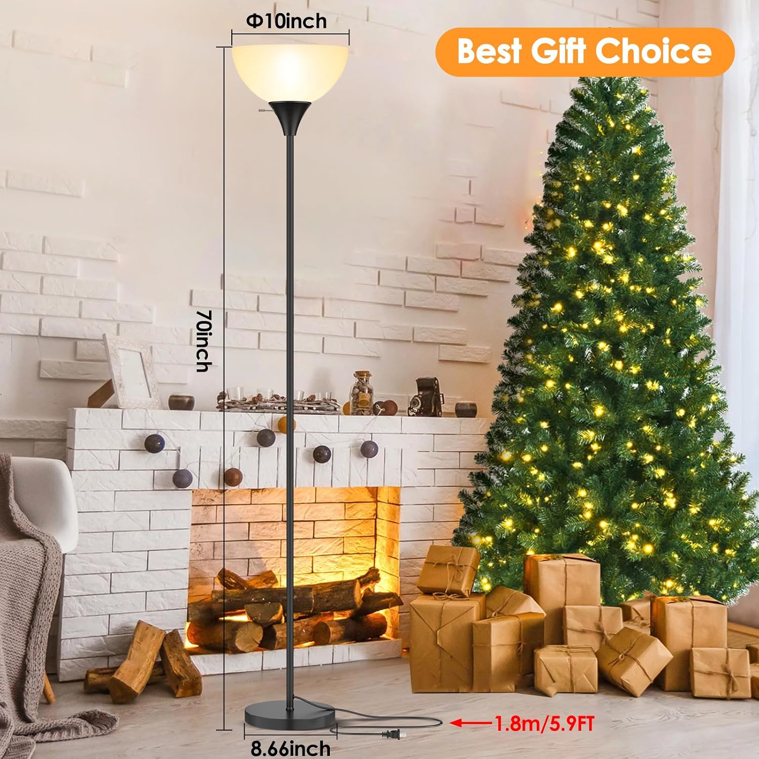Coucrek Floor Lamp, LED Standing Lamps with White Plastic Shade, Black Modern Torchiere Floor Lamp, Tall Lamps for Living Room Dorm, Bulb not Included