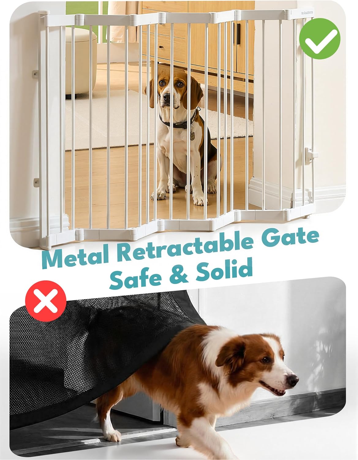 No Pawblems Retractable Safety Gate, Metal Adjustable Dog Gate for Doorways, Stairs & Hallways, Expands to 45" Wide, Auto Retract Design, No Bottom Bar, White