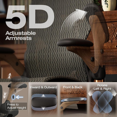 ELABEST X100 Ergonomic Mesh Office Chair with Footrest, Big and Tall Home Desk Chair with 5D Flip-Up Arms, Adjustable 3D Lumbar Support, Gaming & Executive Computer Chair (Coffee Break)