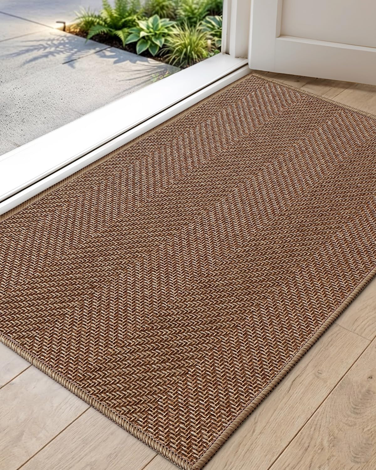 Color&Geometry Ultra Thin Indoor Door Mat 24"x36"Entrance Mat,Warm Chestnut