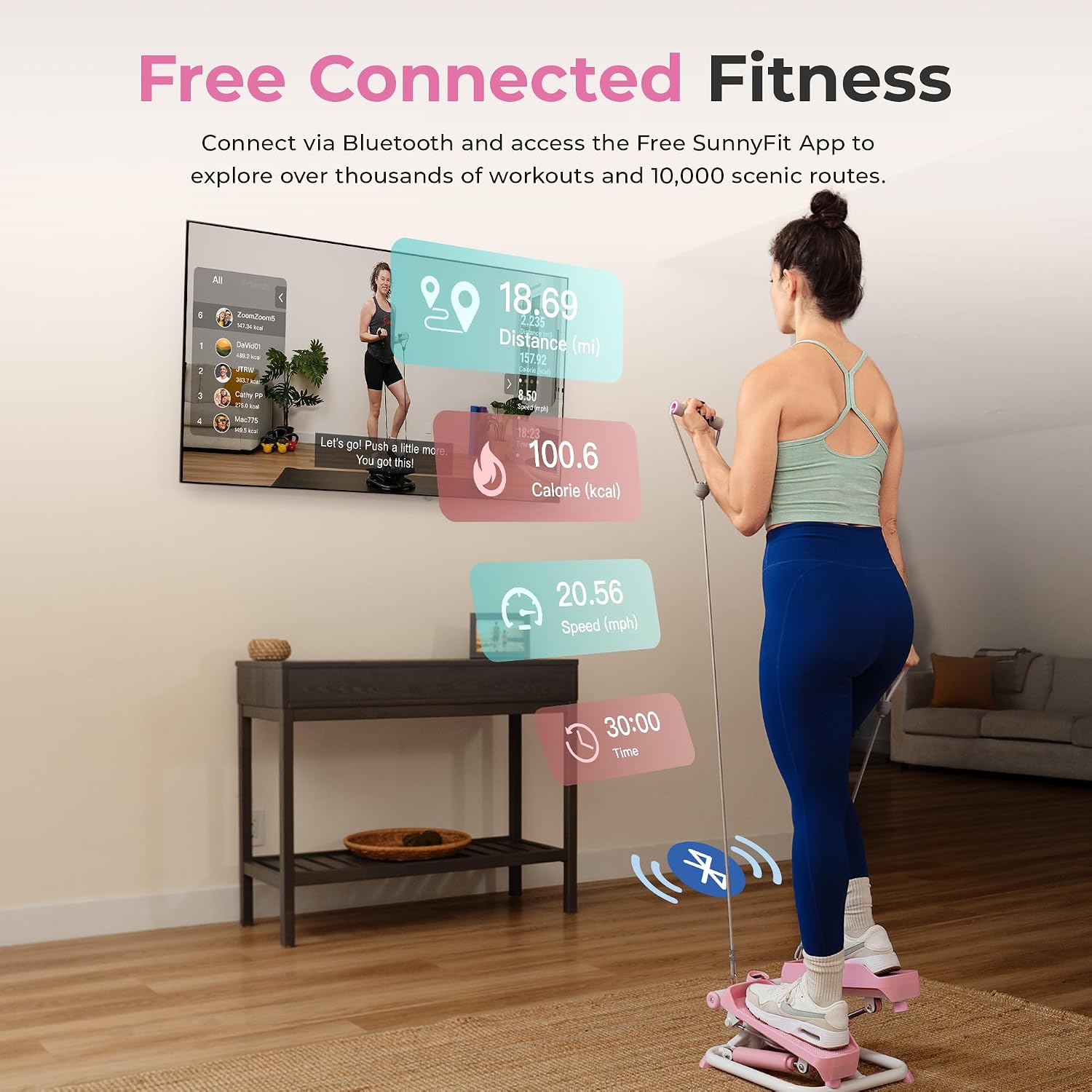 Sunny Health & Fitness Mini Stair Stepper w/Resistance Bands for Home Gym