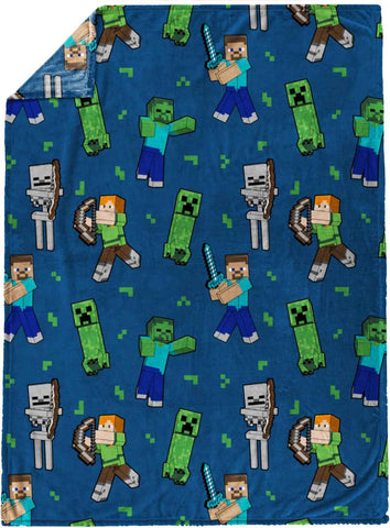 Jay Franco Plush Throw Blanket – 46" x 60" Inches Kids Hero Soft & Cozy Fleece Throw for Bedroom & Couch Décor, Official Licensed Product, Multi - Minecraft