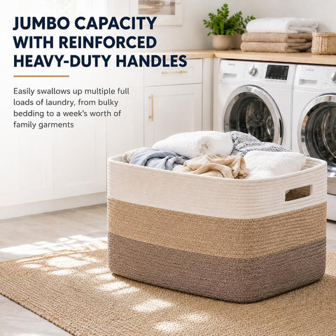 OIAHOMY Blanket Basket Laundry Basket Dog Toy Basket 75L Gradient Brown