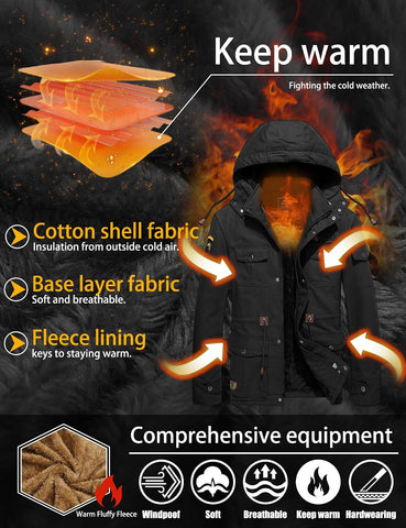 TACVASEN Men's Winter Jacket Fleece Lined Military Thick Coat