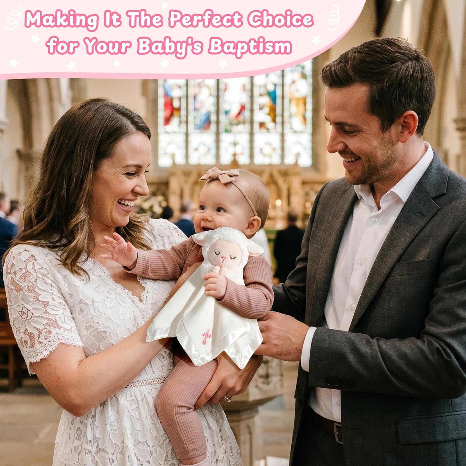 Lamb Baptism Blanket, Lamb Loveys Baptism Gifts for Baby Girls