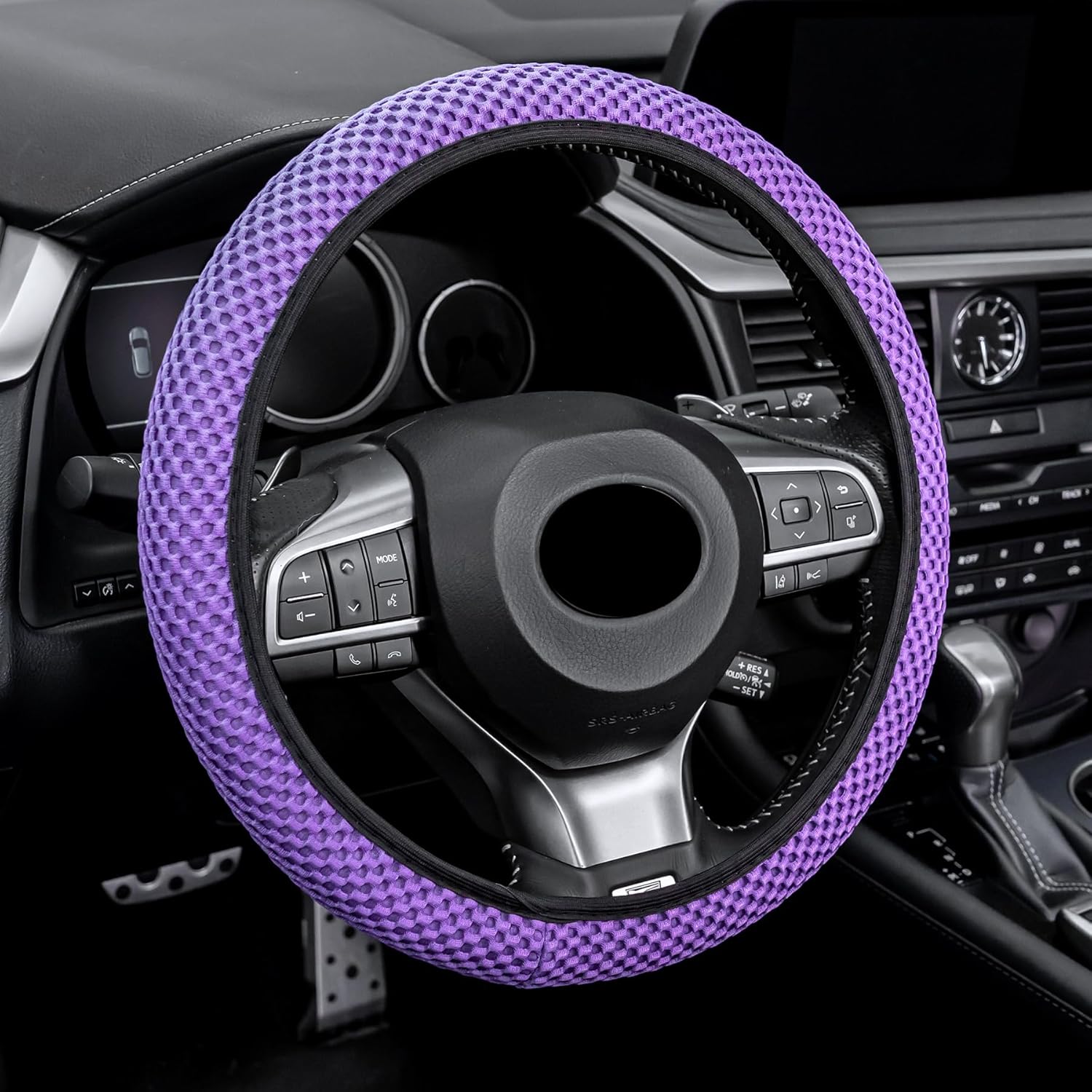 Alpmosn Elastic Stretch Steering Wheel Cover, Universal Interior Accessories Steering Wheel Cover for Women & Men, Breathable Microfiber Ice Silk, Anti-Slip, Odorless, Easy Carry(Purple)