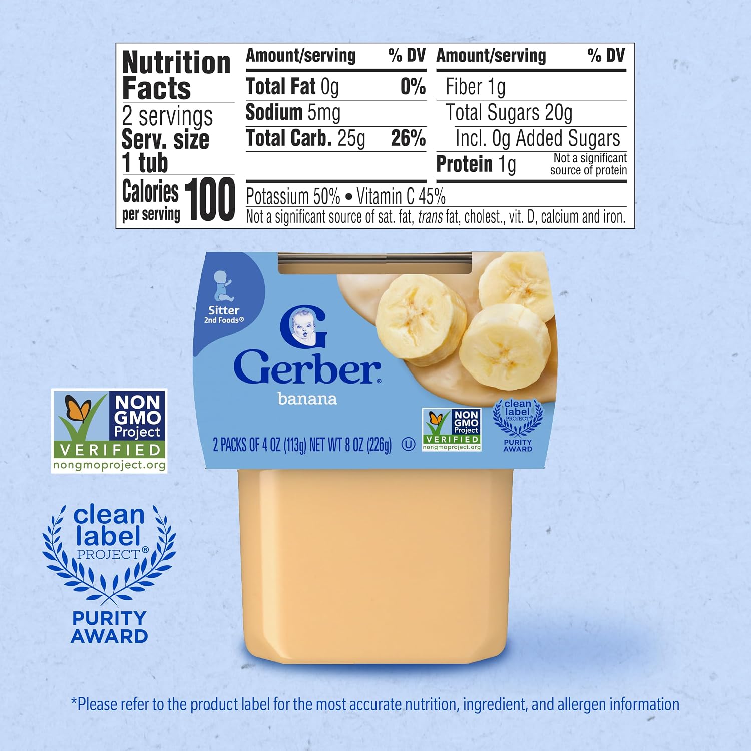 Gerber 2nd Foods Bananas, 4 Ounce Tubs, 2 Count (Pack of 8)