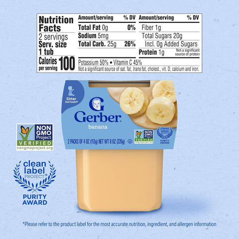Gerber 2nd Foods Bananas, 4 Ounce Tubs, 2 Count (Pack of 8)