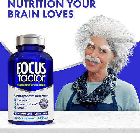 Focus Factor Nutrition for The Brain, Improved Memory & Concentration Brain Supplement, Complete Multivitamin with Vitamins B6, B12, D, Bacopa Monnieri & Tyrosine, 150 Count (Pack of 3)