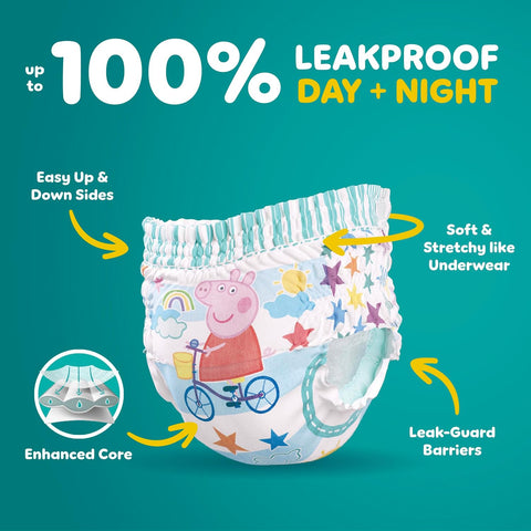 Easy Ups Girls & Boys Potty Training Pants, Size 7 (5T6T), 80 Count, Peppa Pig Absorbent Training Underwear, Up to 100% Leakproof Day and Night, Hypoallergenic