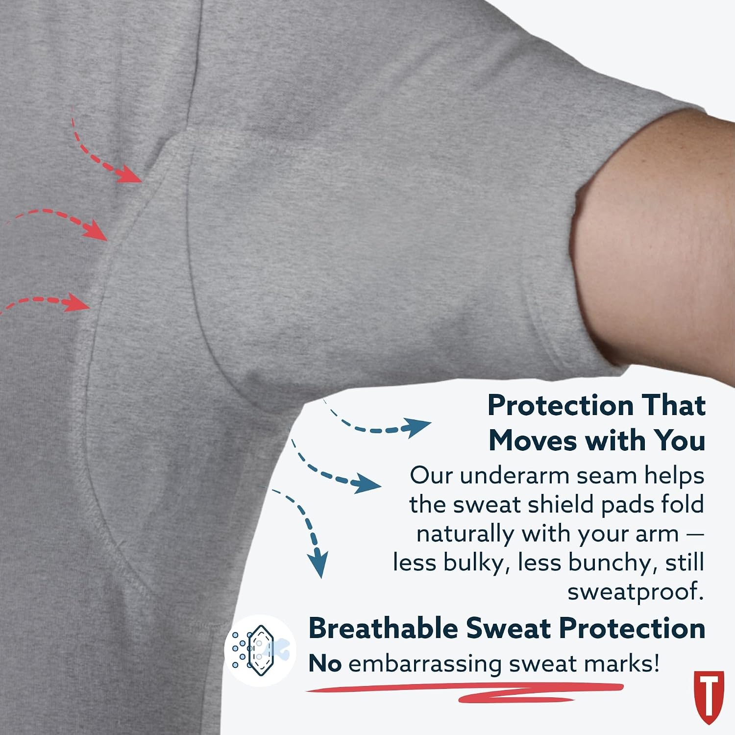 Men's Cotton Sweatproof Undershirt, Odor & Sweat Blocking, V-Neck