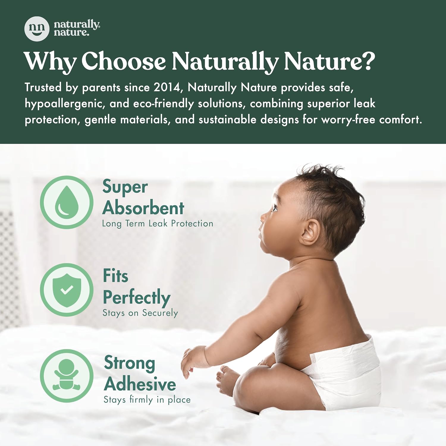 Naturally Nature Overnight Diaper Booster Pads, Stops Overnight Leaking, Diaper Liners for Toddler, Nighttime Diapers Size 5, Adhesive Pad for Girls, Boys, 32 ct.