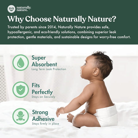 Naturally Nature Overnight Diaper Booster Pads, Stops Overnight Leaking, Diaper Liners for Toddler, Nighttime Diapers Size 5, Adhesive Pad for Girls, Boys, 32 ct.