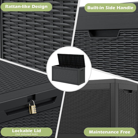 Outdoor Storage Box, Resin Deck Boxes Indoor and outdoor, Waterproof Storage Box Lockable Lid (Black, 70 Gallon)