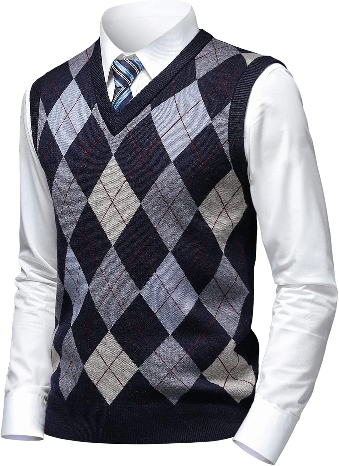 Mens Thick Argyle Sweater Vests Classic V-Neck Knitwear Sleeveless Pullover Autumn Winter Warm Tank Tops
