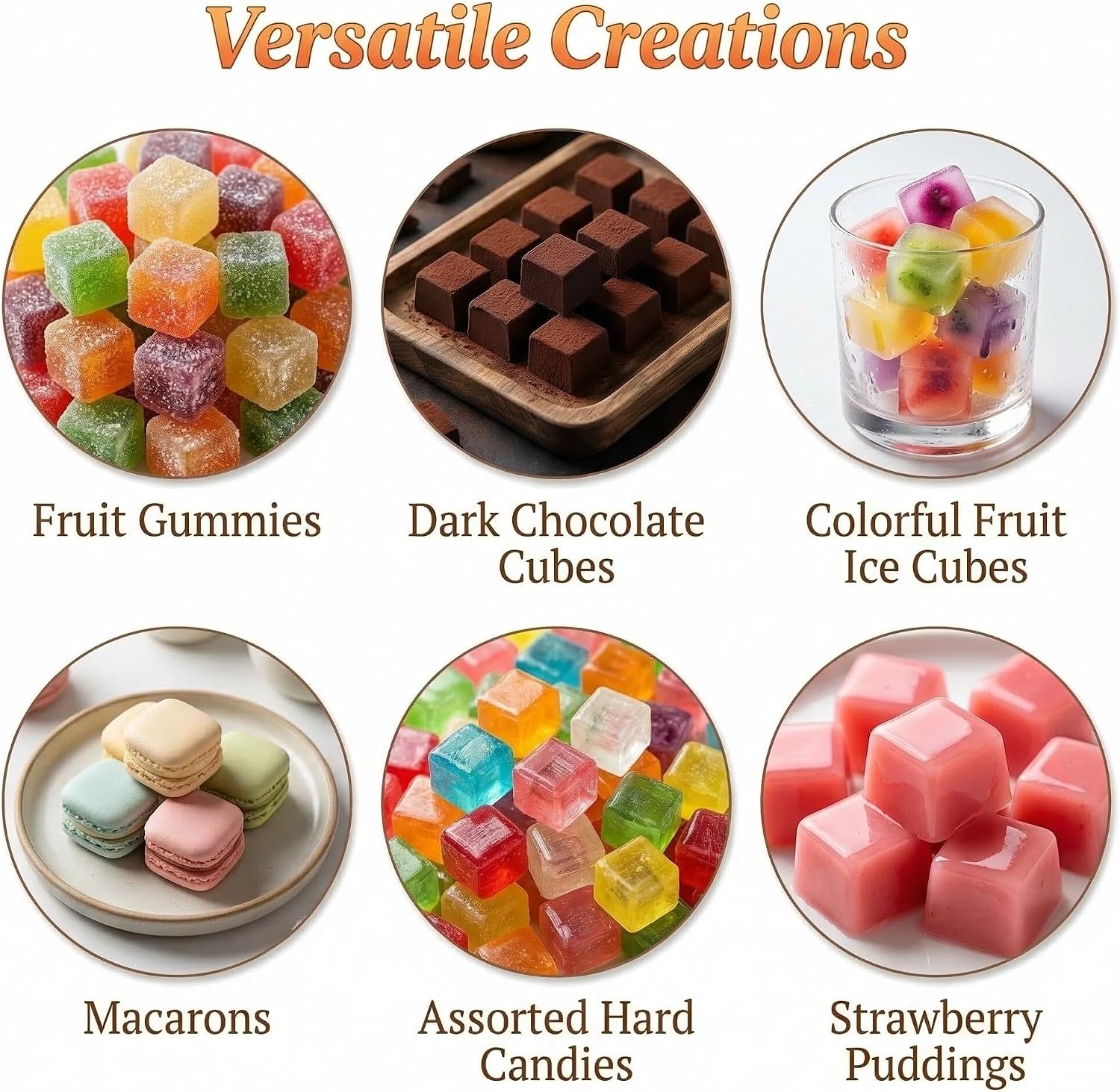 2-Pack Caramel Candy Molds - 80 Cavity Square Silicone Molds for Chocolate, Truffles, Gummy, Ganache, Jelly, Ice Cubes & Hard Candy